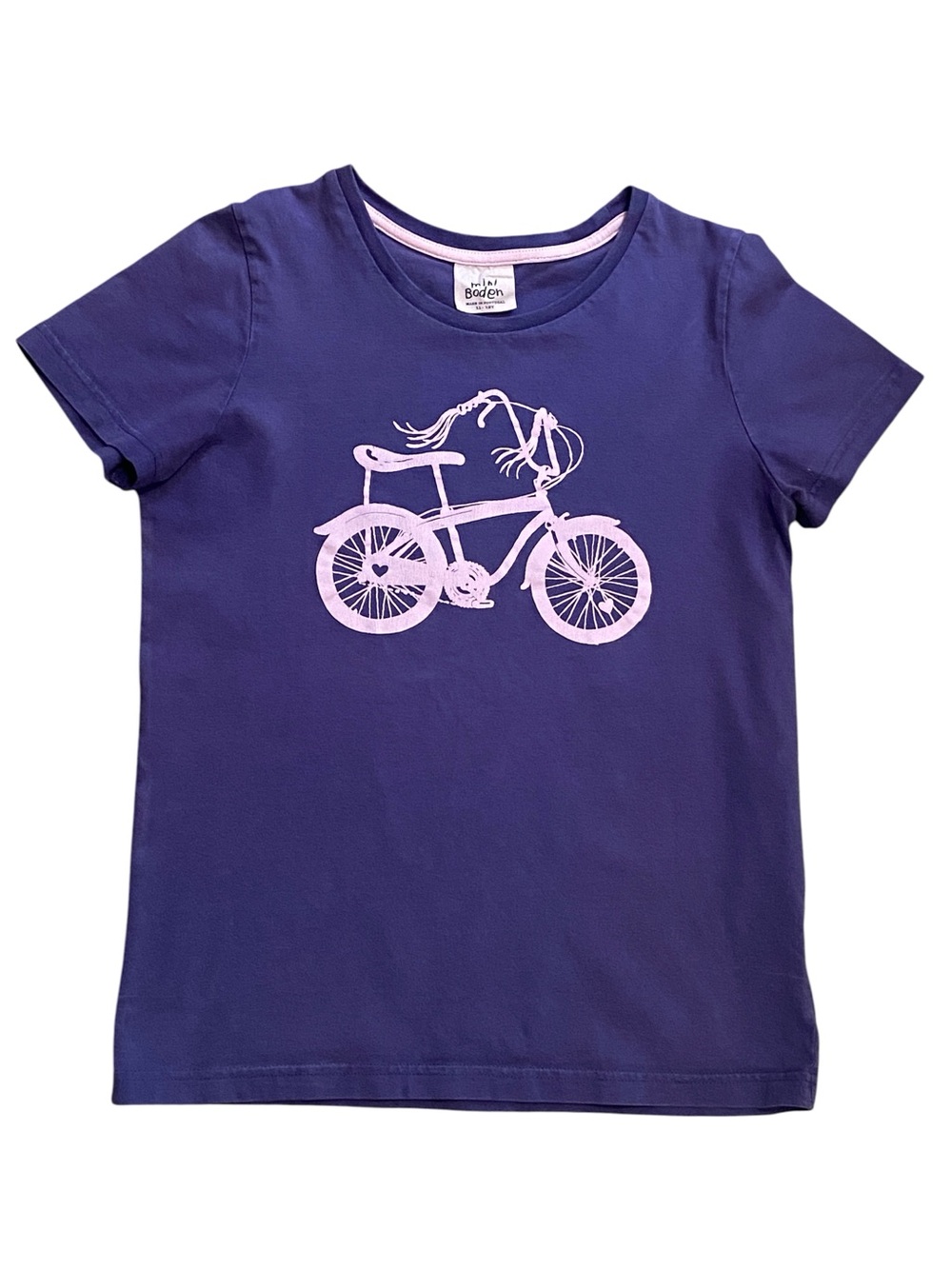 Mini Boden Purple Bicycle Graphic Tee Girls 11-12Y Cotton Bike Shirt Size 10/12